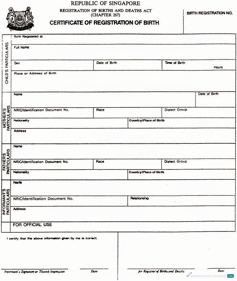 Download Singapore Registration of births and deaths certificate of birth Photoshop template